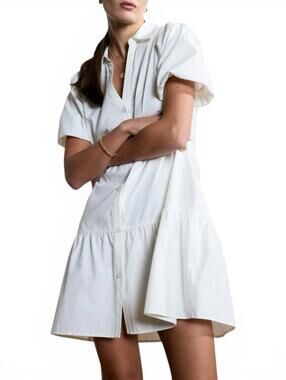 Brochu Walker Havana Mini Dress Women’s Medium Ivory White Tiered Puff Sleeve